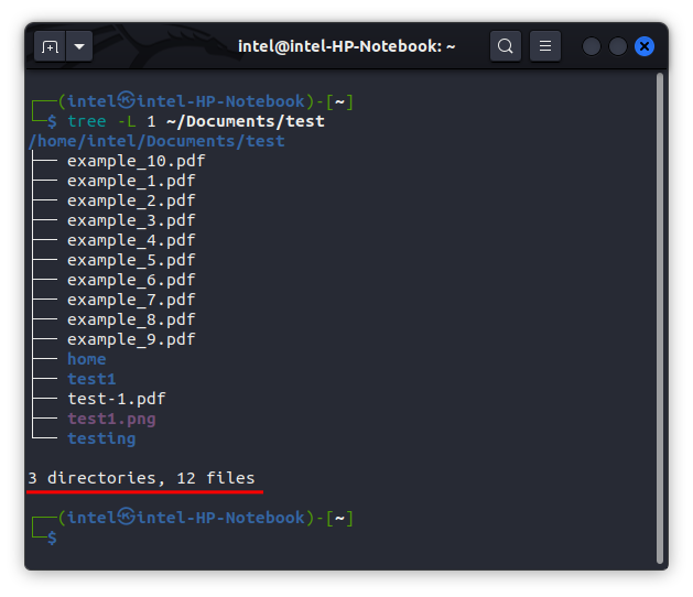 using the Linux command tree to count the number of files in a directory