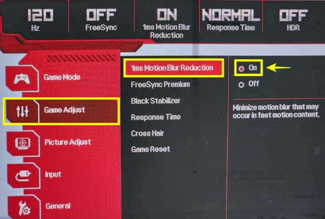 Turning on Motion Blur Reduction in LG Ultragear Monitor