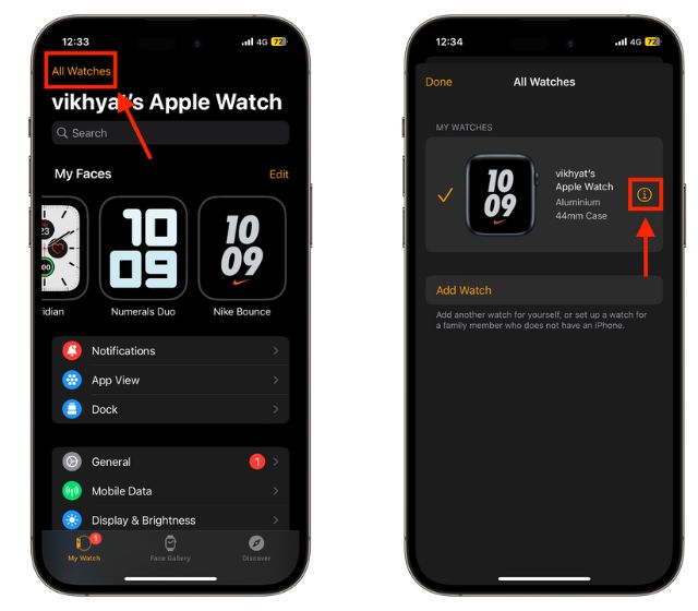 unpair Apple Watch using iPhone