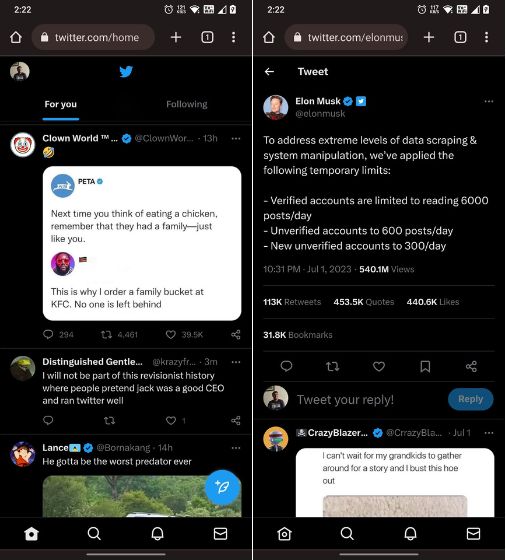 twitter running in chrome on a smartphone without Rate limit exceeded error