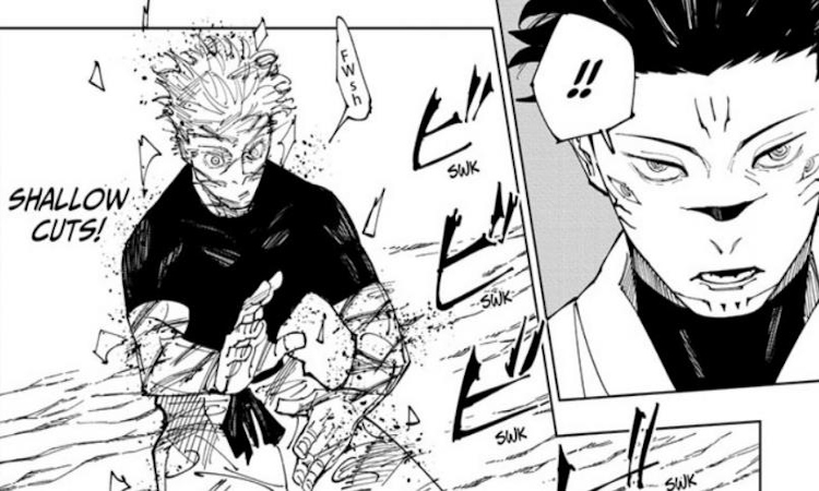 Sukuna using his cleave attacks against Gojo in JJK chapter 227.