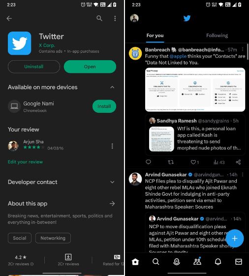 twitter app on android smartphone