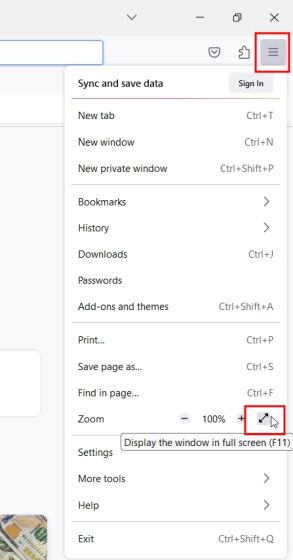 firefox full screen button