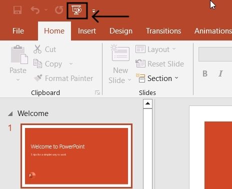 powerpoint slideshow button