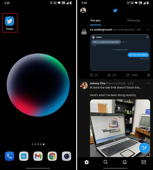 twitter PWA app running on android