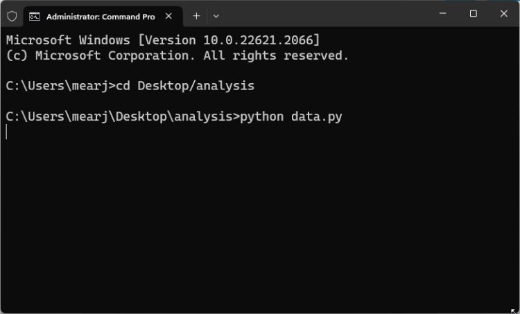 move to desktop and run a python file