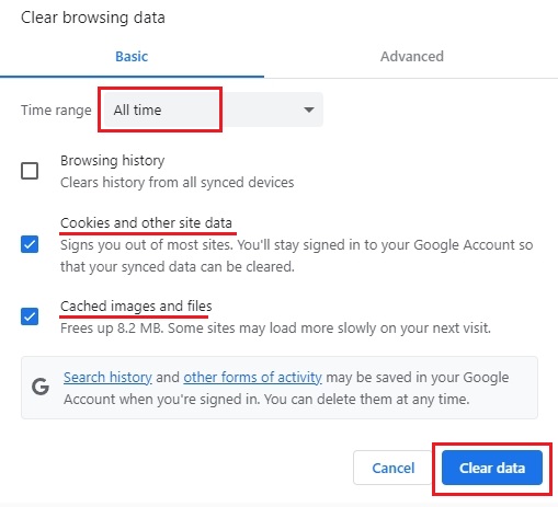 delete browsing data in chrome