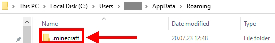 Minecraft folder in the Roaming folder