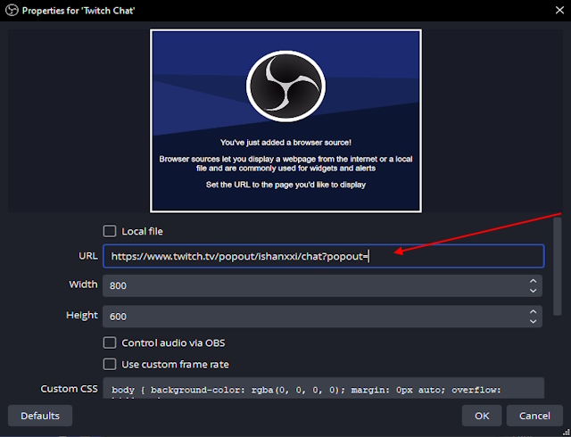 Adding twitch chat in OBS screen as browser source