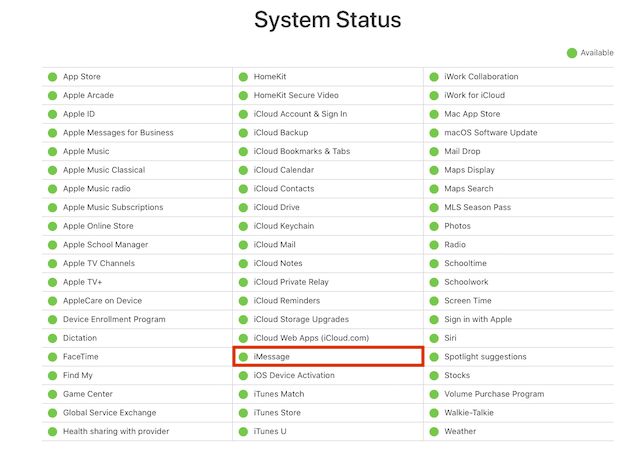 Apple System Status page