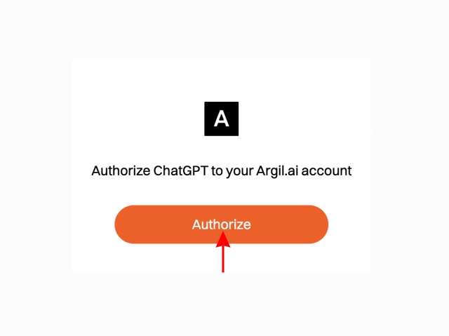 A screenshot the authorization button for Argil AI 