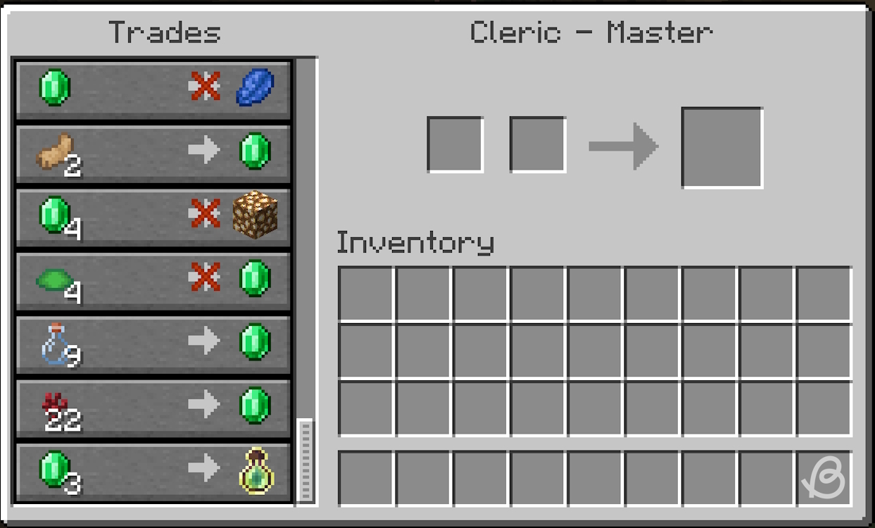 Trades of the master cleric villager in Minecraft