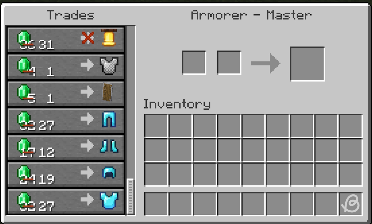 Diamond armor trade from armorer villagers