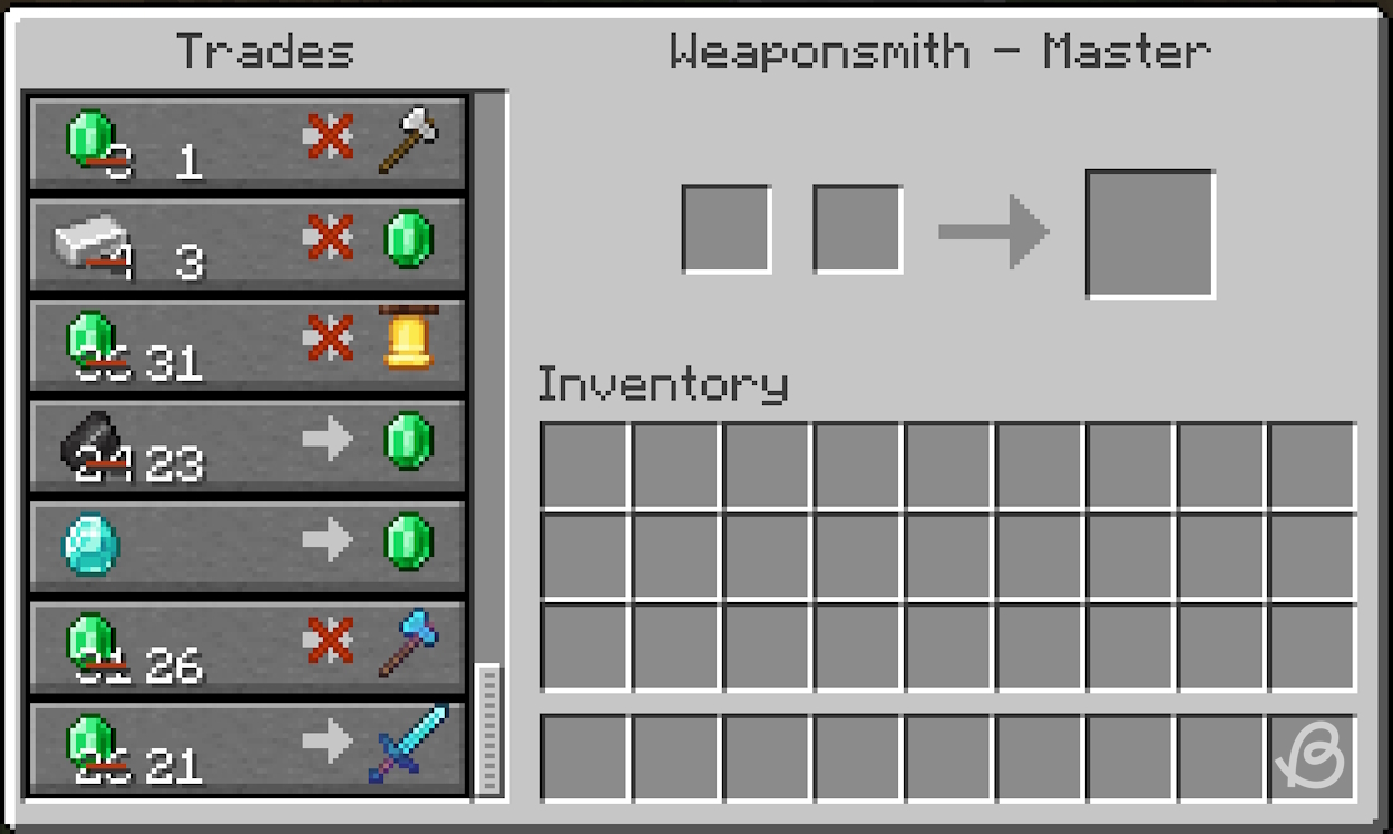Diamond axe and sword trades from weaponsmith villagers