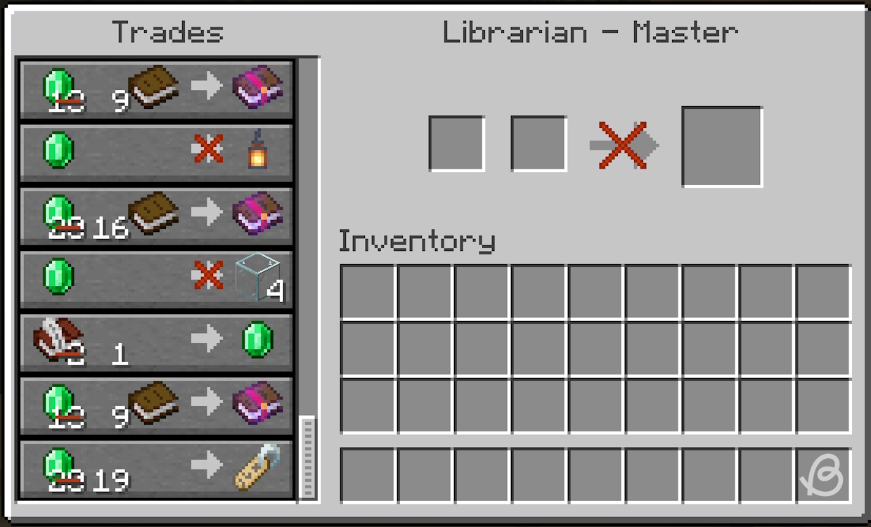 Trades of the master librarian villager in Minecraft