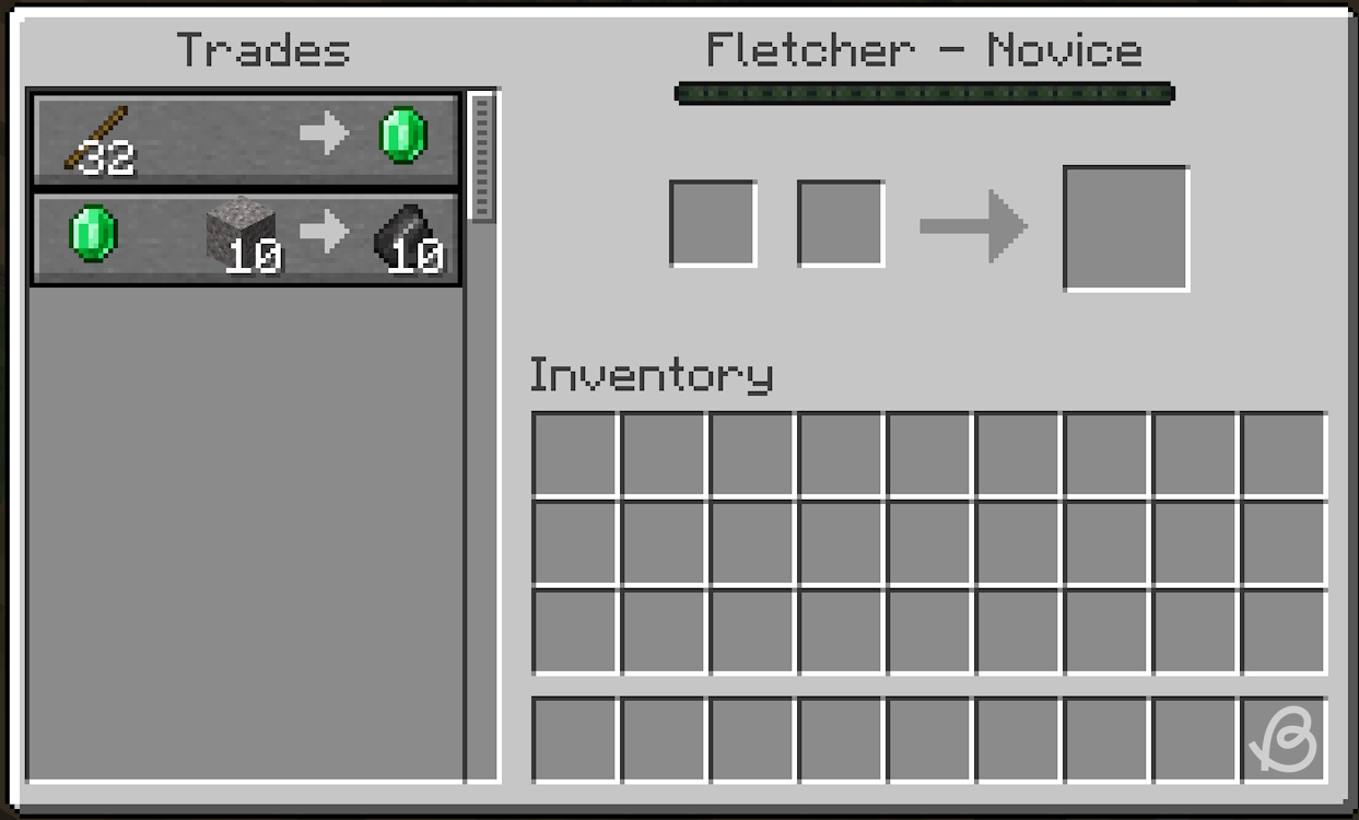 Trades of the novice fletcher villager in Minecraft