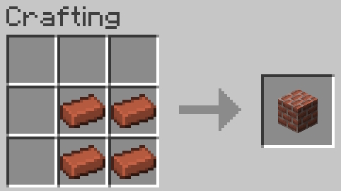 Crafting recipe for brick blocks in Minecraft