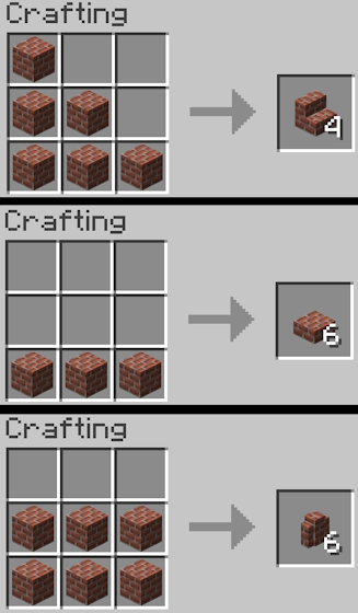 Crafting recipes of different brick block variants in Minecraft