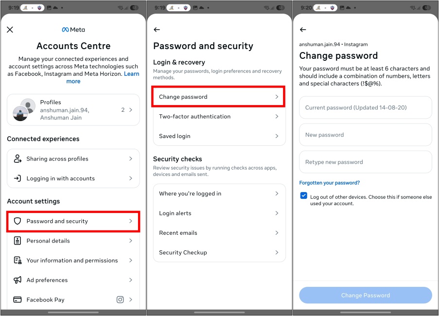 Change Password on Instagram