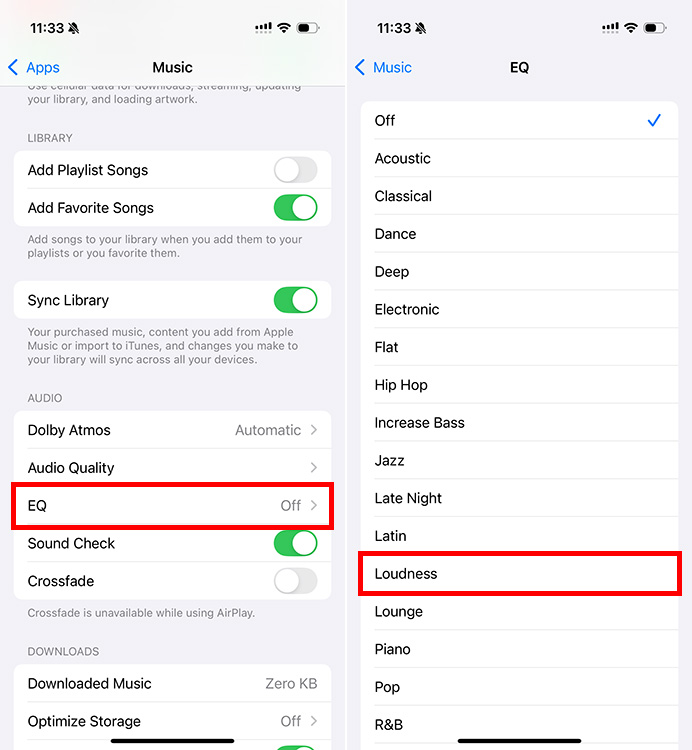 Change iPhone equalizer settings for loudness to make airpods louder