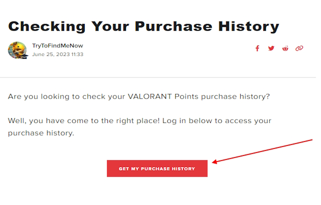 Check Purchase history button in Valorant