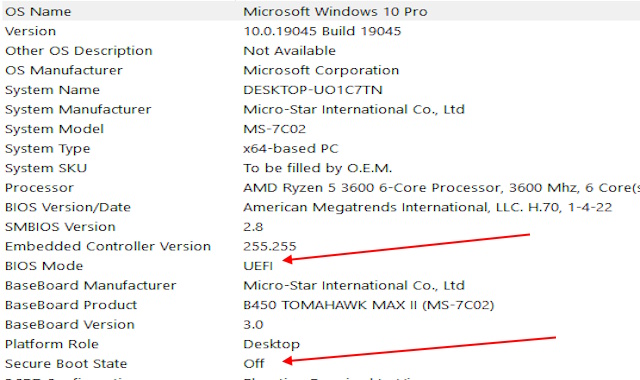 Checking BIOS mode and Secure boot mode