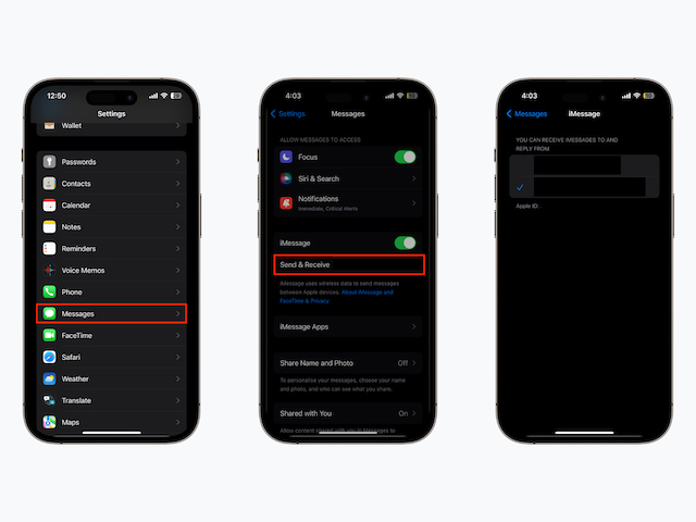 Choose Apple ID from Send & Receive option