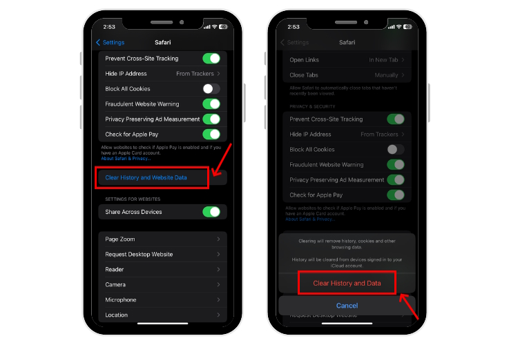 Clear Safari Website History and Data on iPhone