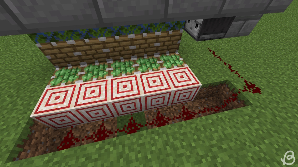 Target blocks attached to the sticky pistons and redstone dust added