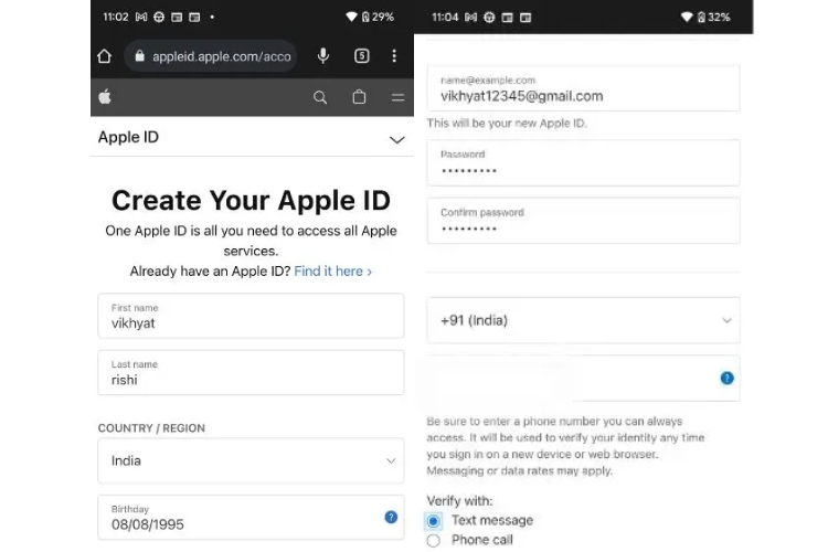 Create Apple ID on Android