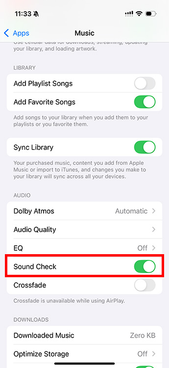 Disable Sound Check in Music App settings