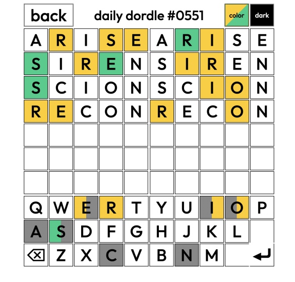Екранна снимка от играта Dordle