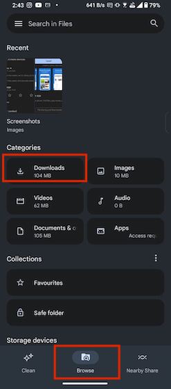 Downloads folder Files by Google app