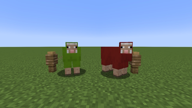 Two dyed sheep in Minecraft