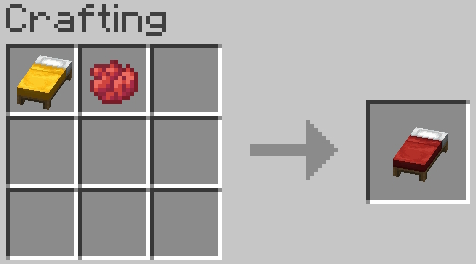 Crafting recipe for dying a bed in Minecraft
