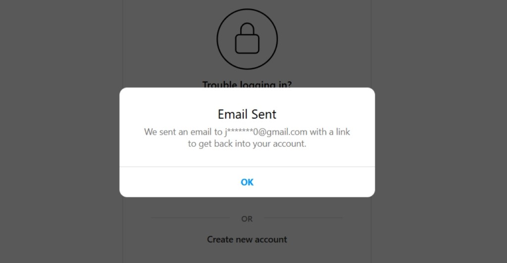 Email Sent to Reset Instagram Password