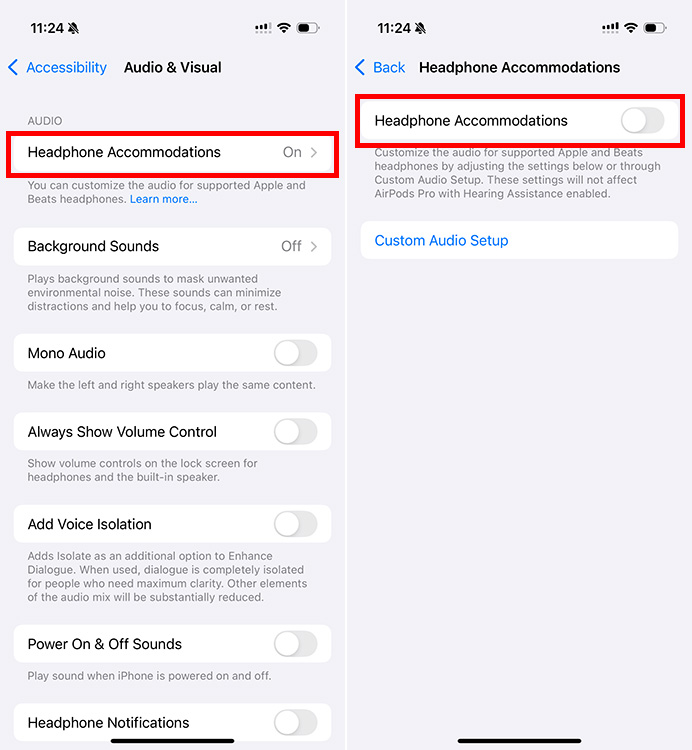 Steps to enable Headphone Accommodations in iPhone