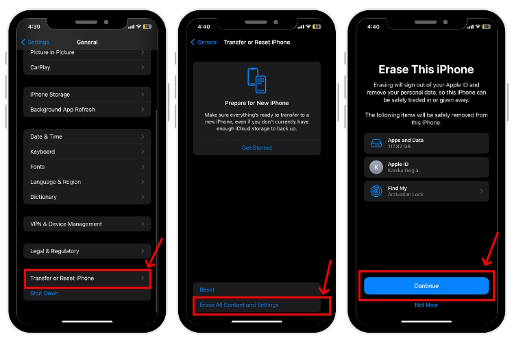 Erase all content and settings on iPhone