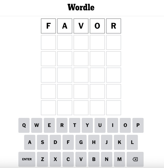 A screenshot of wordle showing US spelling