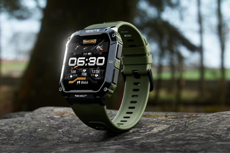 Fire-boltt Combat smartwatch showcased with green strap