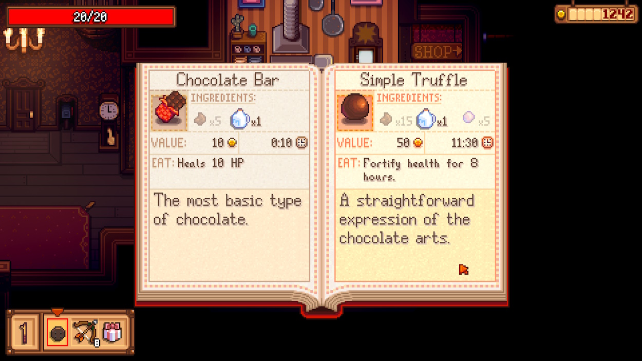 Recipes of a couple of chocolate products in Haunted Chocolatier