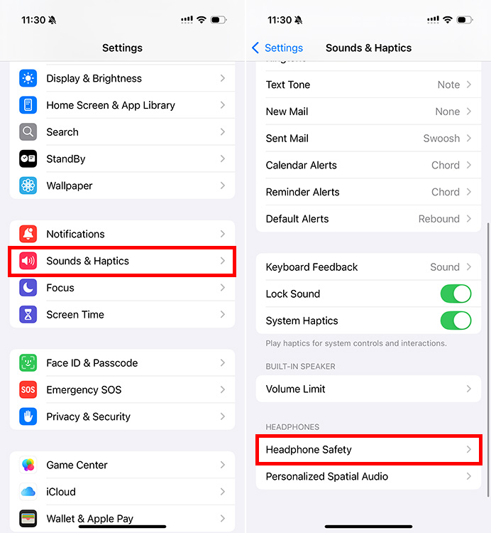 Headphone Safety settings in iPhone