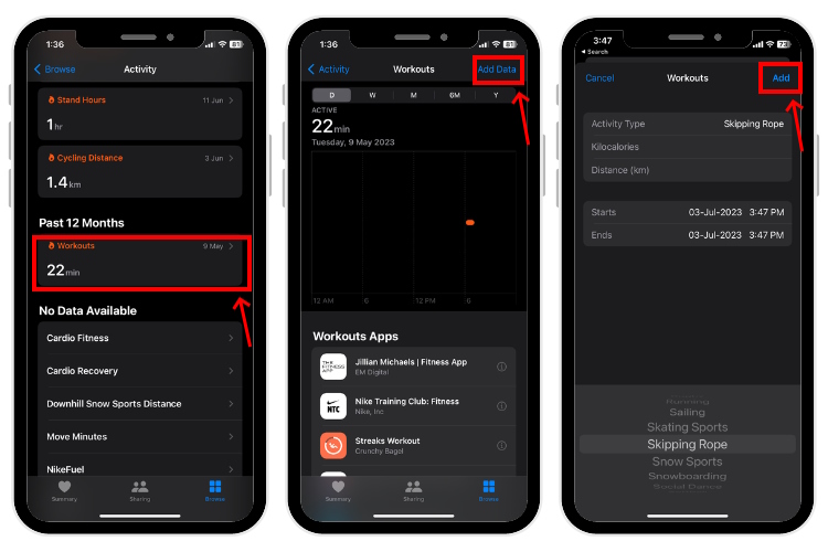 Manually Adding a Workout on iPhone