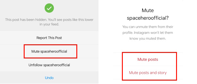 Mute posts and story directly from Insta feed