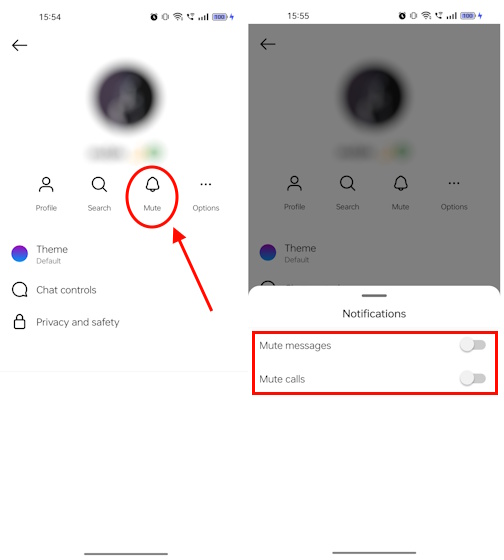 Insta mute button to mute messages and calls from DMs