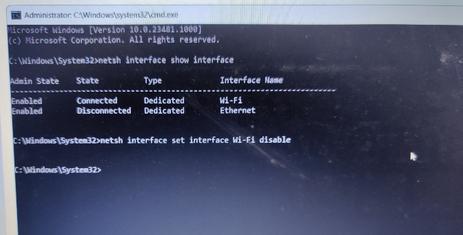 disable wifi interface in windows 11 via cmd