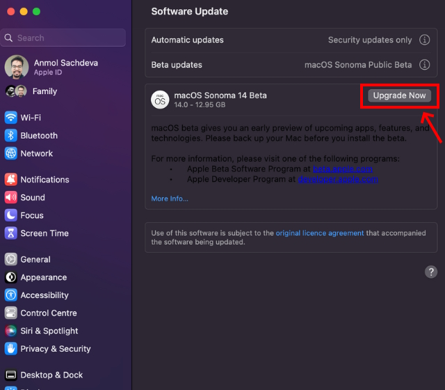 Install macOS Sonoma Public Beta