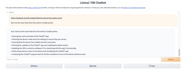 A screenshot of the Meta 2 LLM in action