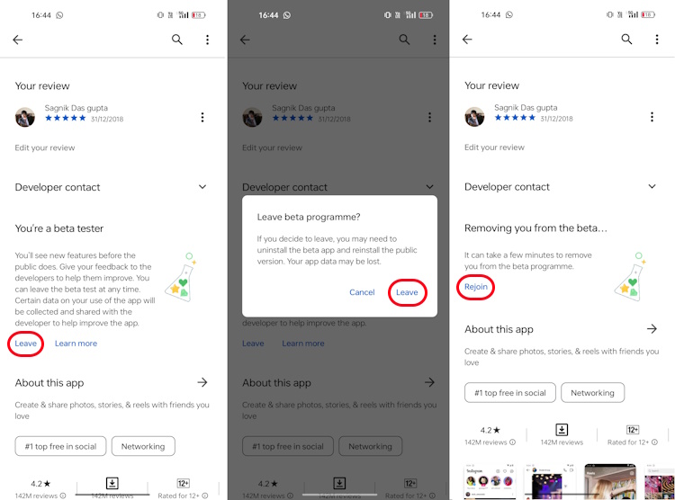 How to leave Instagram Beta on Android via Google Play Store