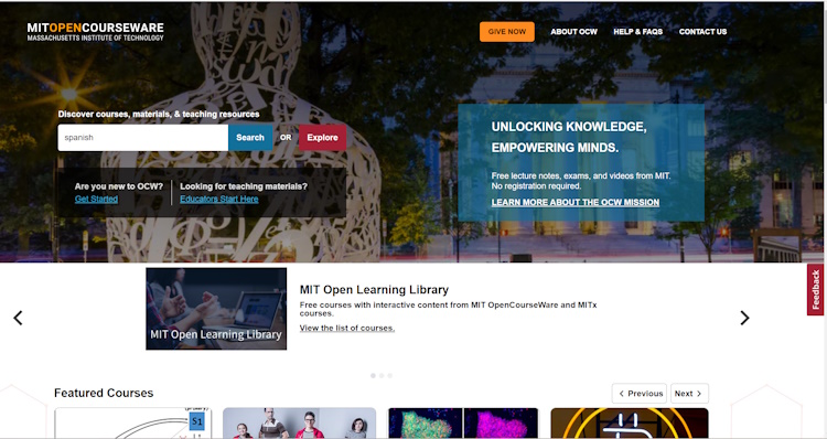 MIT OpenCourseWare website interface
